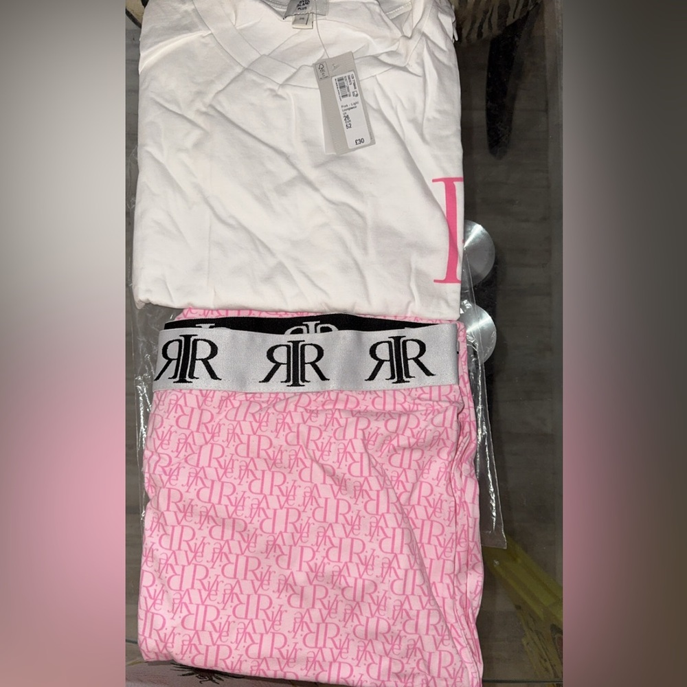 River Island pink/white PJ SET